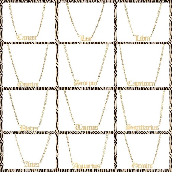 ⭐️ 14k Gold 18” Figaro Zodiac  Name Plate Necklace.(All 12signs available) - Picture 13 of 14
